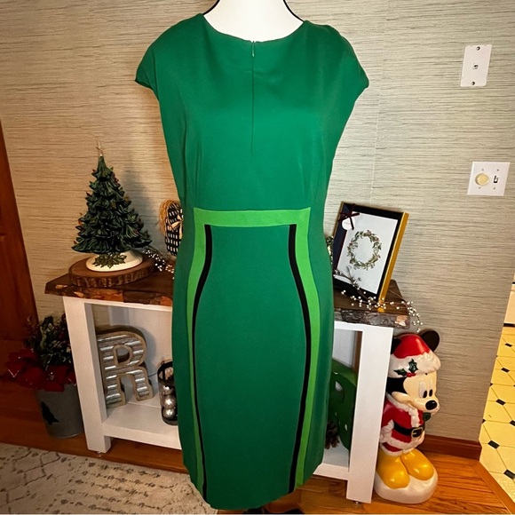 Escada Double Zip Leaf Green Sheath Dress Geometric Women’s Size EU 42 US 10 - Picture 8 of 8